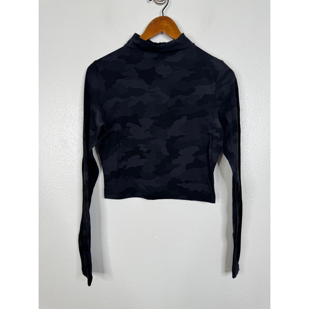 Lululemon Mock Neck Cropped Long Sleeve Top Heritage 365 Camo Deep Coal‎ Black
